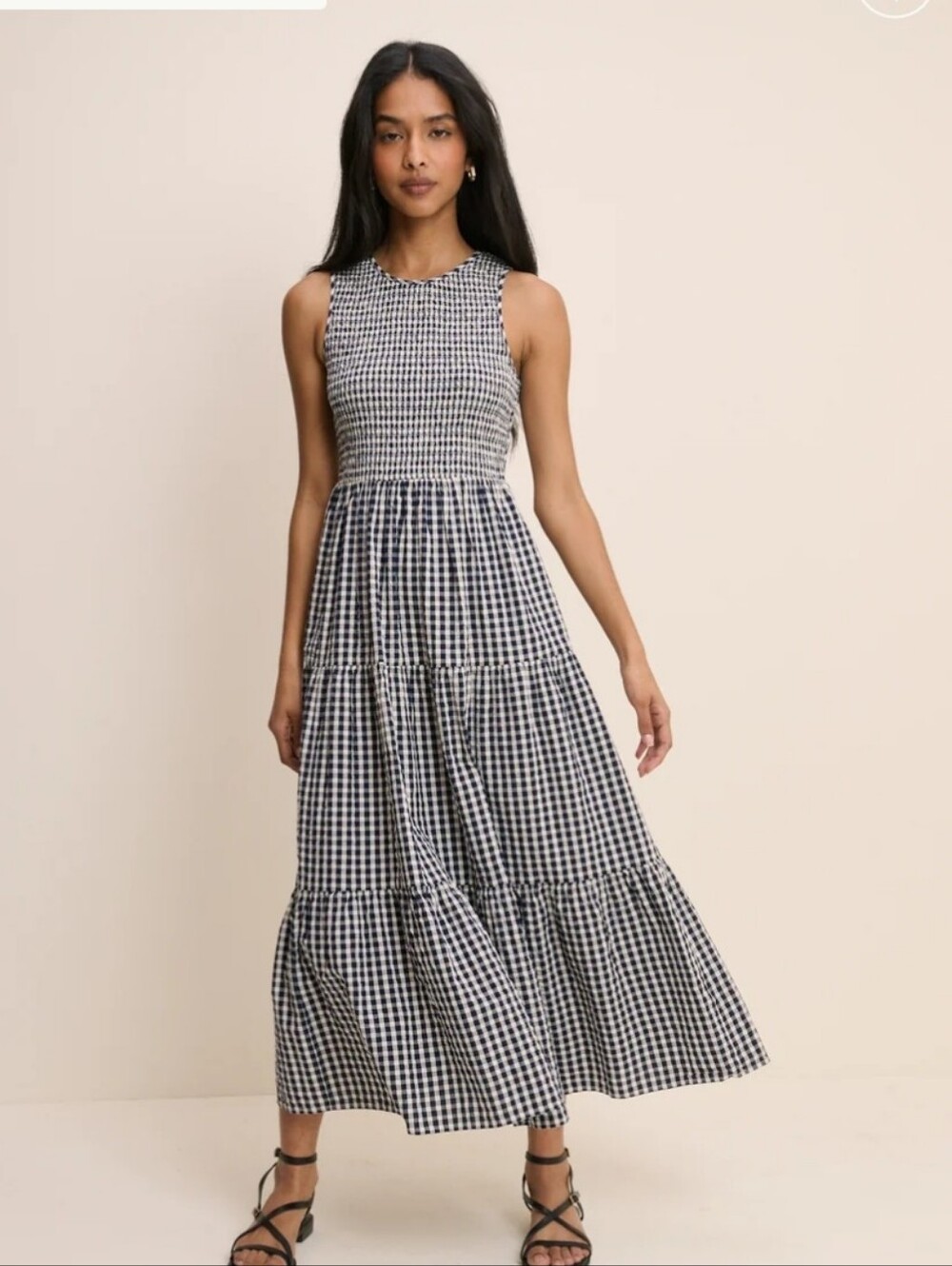 Nobody's Child Sleeveless Navy Gingham Midi Dress